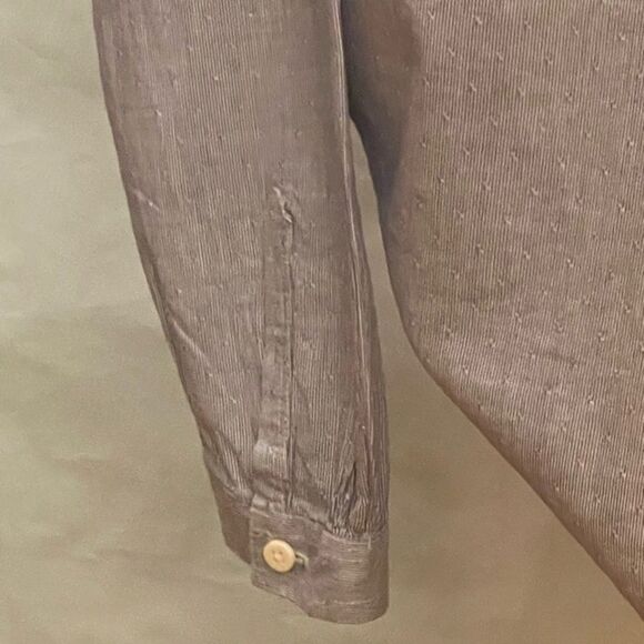 Medium Loft blue white striped 1/4 button down collared long sleeve blouse top - Picture 5 of 7